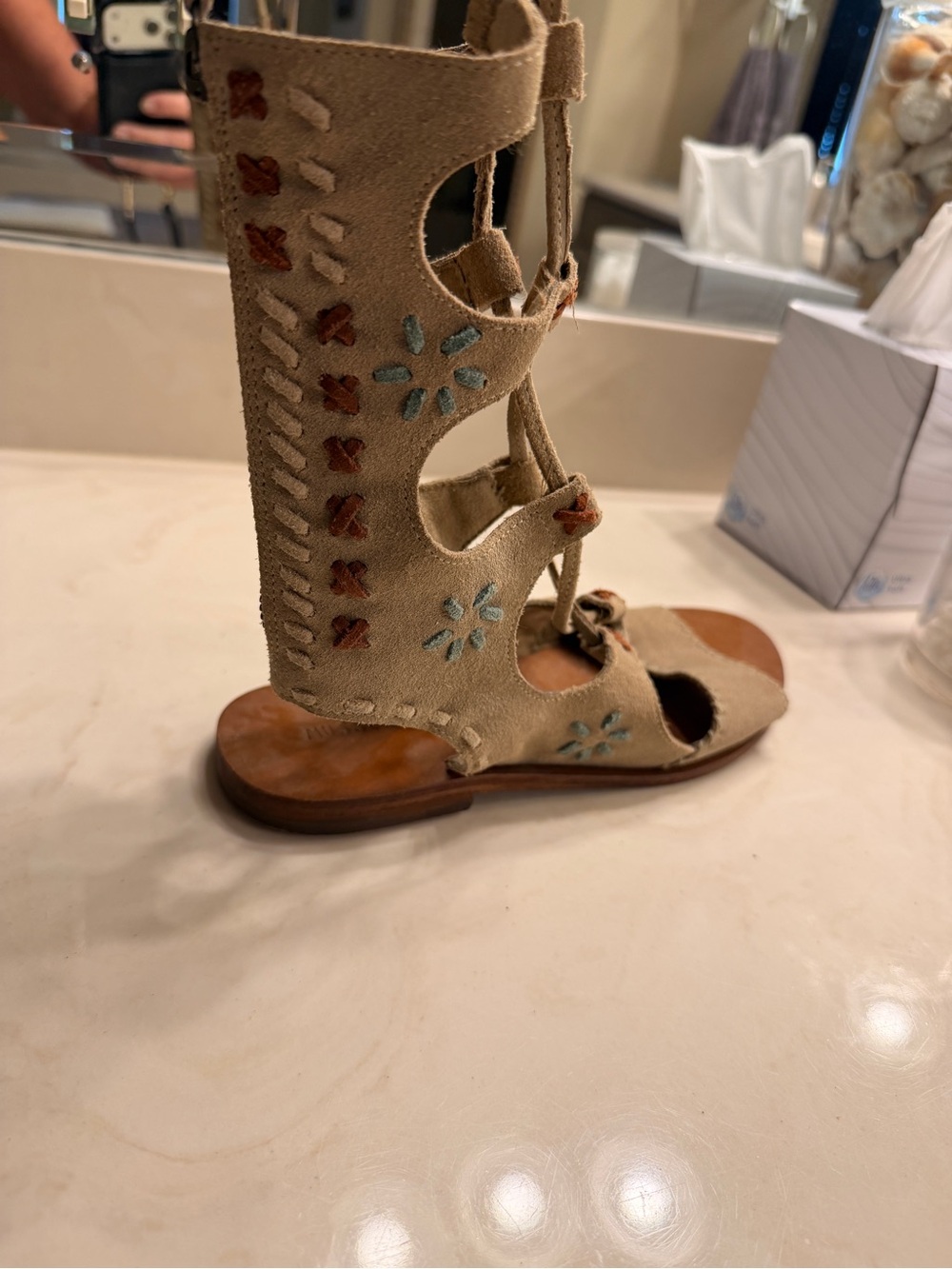 Suede Gladiator Lace-Up Sandal - Beige
